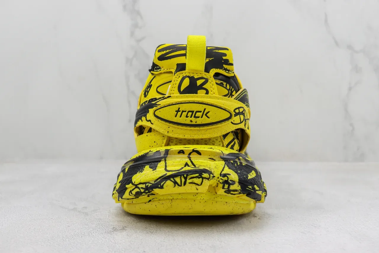 Balenciaga Track Trainer Jaune Noir Graffiti Print Chunky Sneakers 9
