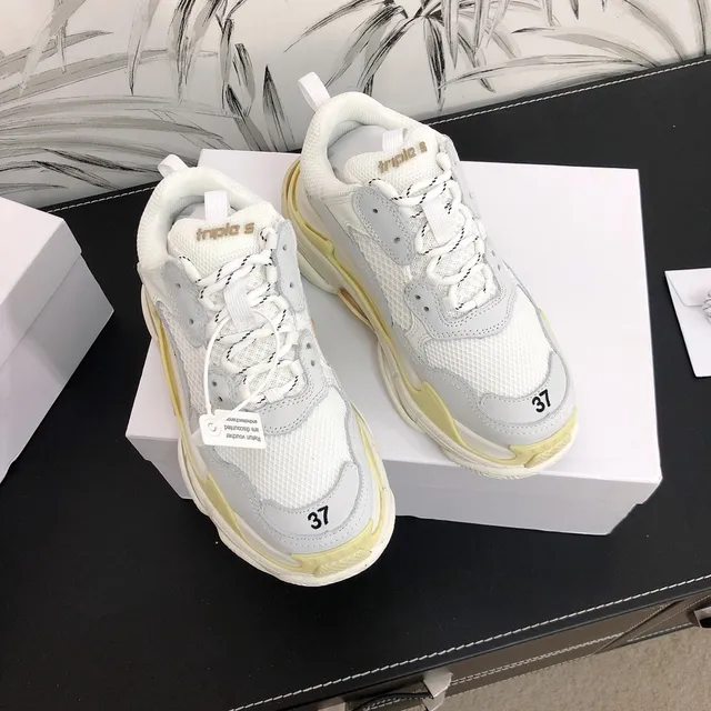 Balenciaga Triple S حذاء رياضي سميك أبيض رمادي أصفر 2
