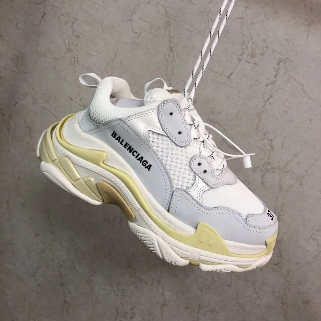 Balenciaga Triple S حذاء رياضي سميك أبيض رمادي أصفر 5
