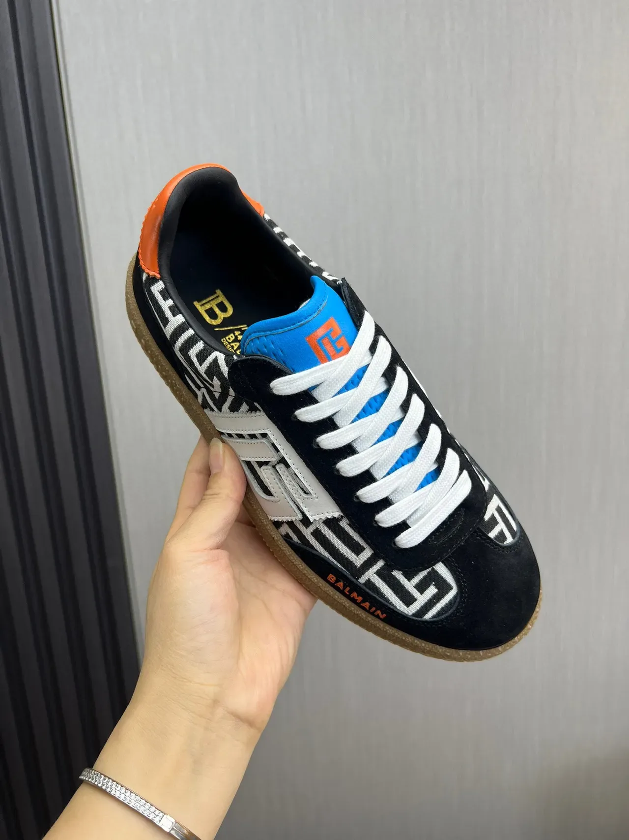 Balmain B-Court Monogram Noir Blanc Orange Gomme Lifestyle Sneakers 6