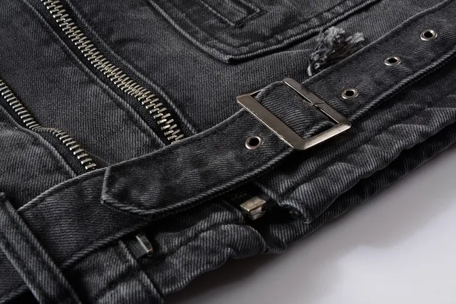 Balmain Black Gray Asymmetrical Zip Distressed Denim Jacket 3