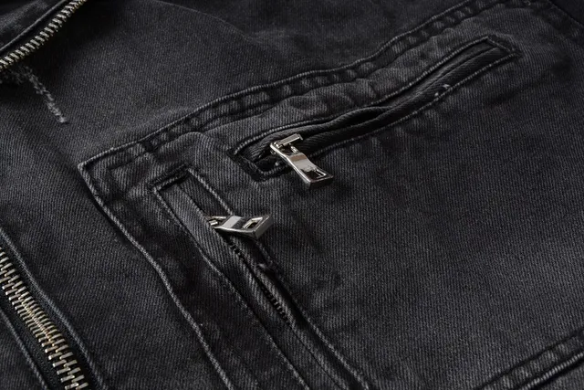Balmain Black Gray Asymmetrical Zip Distressed Denim Jacket 5