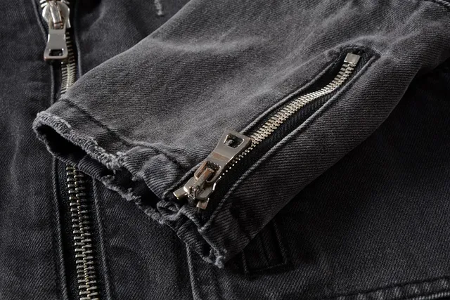 Balmain Black Gray Asymmetrical Zip Distressed Denim Jacket 6