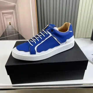 Balmain Blue White Low-Top Leather-Panelled Lifestyle Sneakers