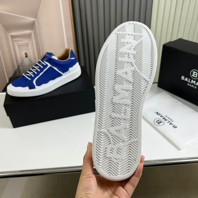 Balmain Blue White Low-Top Leather-Panelled Lifestyle Sneakers 2