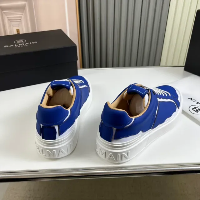 Balmain Blue White Low-Top Leather-Panelled Lifestyle Sneakers 6