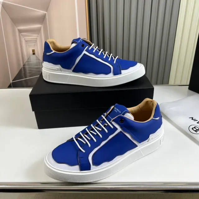Balmain Blue White Low-Top Leather-Panelled Lifestyle Sneakers 7