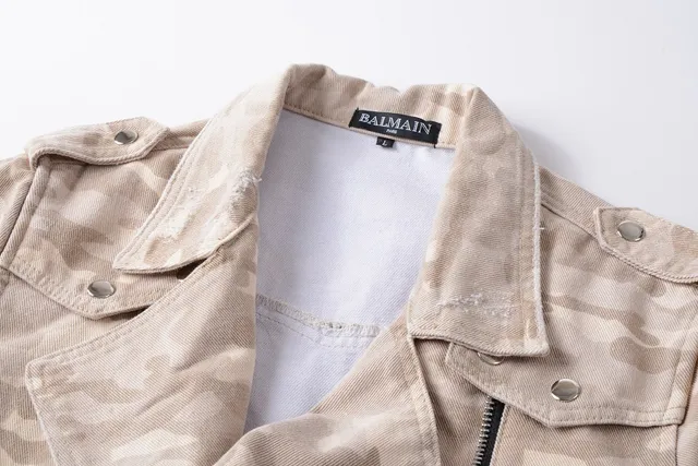 Balmain Camouflage Distressed Asymmetrical Zip Jacket 8