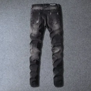 Balmain Distressed Slim-Tapered Charcoal Jeans