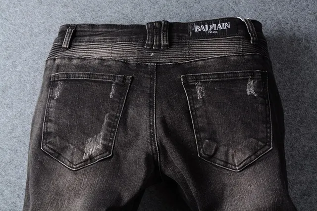 Balmain Distressed Slim-Tapered Charcoal Jeans 8
