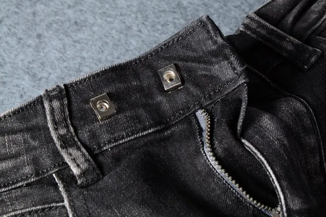 Balmain Distressed Slim-Tapered Charcoal Jeans 12