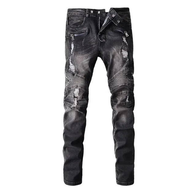 Balmain Distressed Slim-Tapered Charcoal Jeans 15