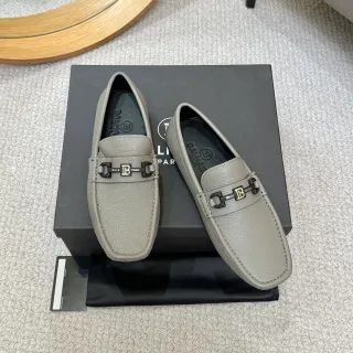 Balmain Gray Black Pebbled Leather Horsebit Buckle Loafer