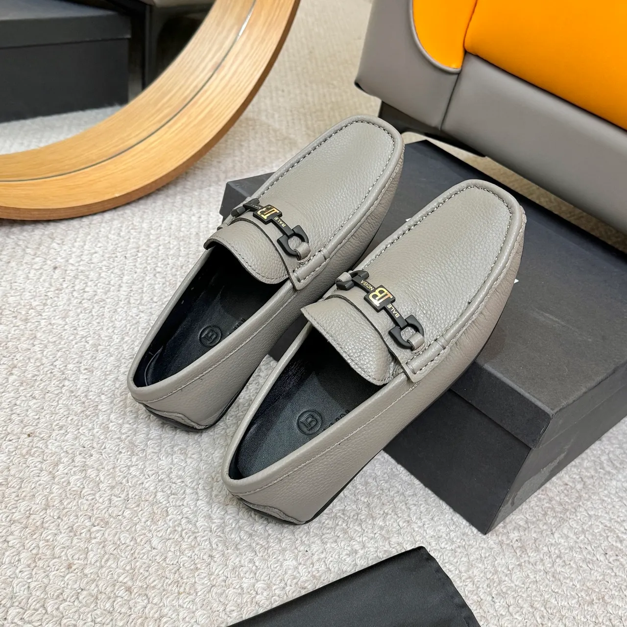 Balmain Gray Black Pebbled Leather Horsebit Buckle Loafer 8