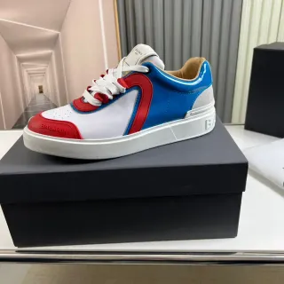 Balmain White Red Color-Blocked Glossy Patent Panels Lifestyle Sneakers