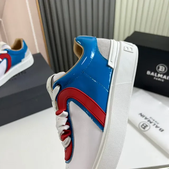 Balmain White Red Color-Blocked Glossy Patent Panels Lifestyle Sneakers 4