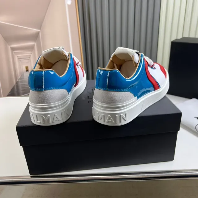 Balmain White Red Color-Blocked Glossy Patent Panels Lifestyle Sneakers 6