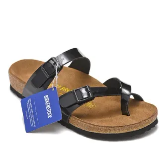Birkenstock Arizona Sandales Casuales en Cuir Patenté Noir Brillant