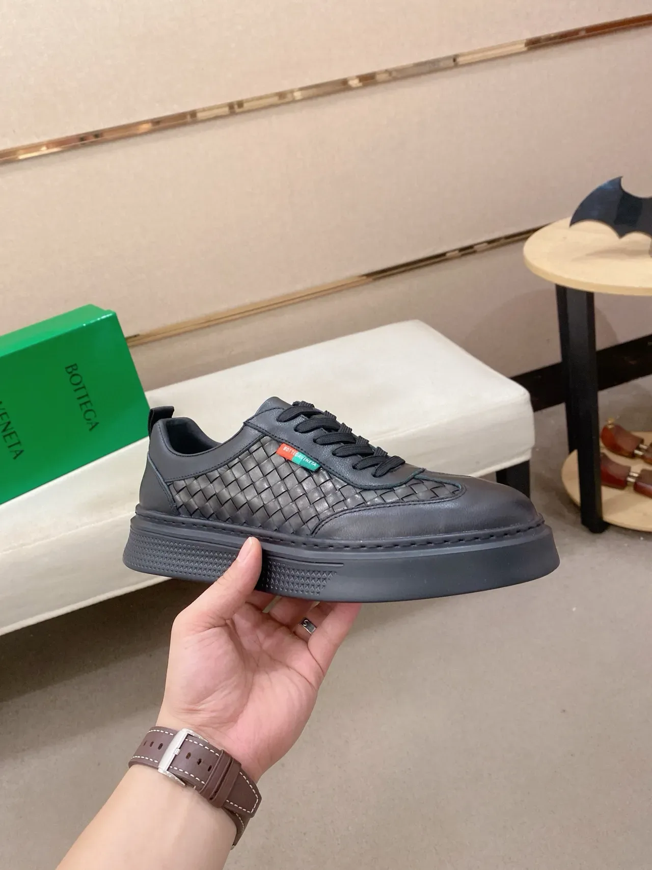 Bottega Veneta Cassette Black Couro Tecido Lifestyle Sneakers 4