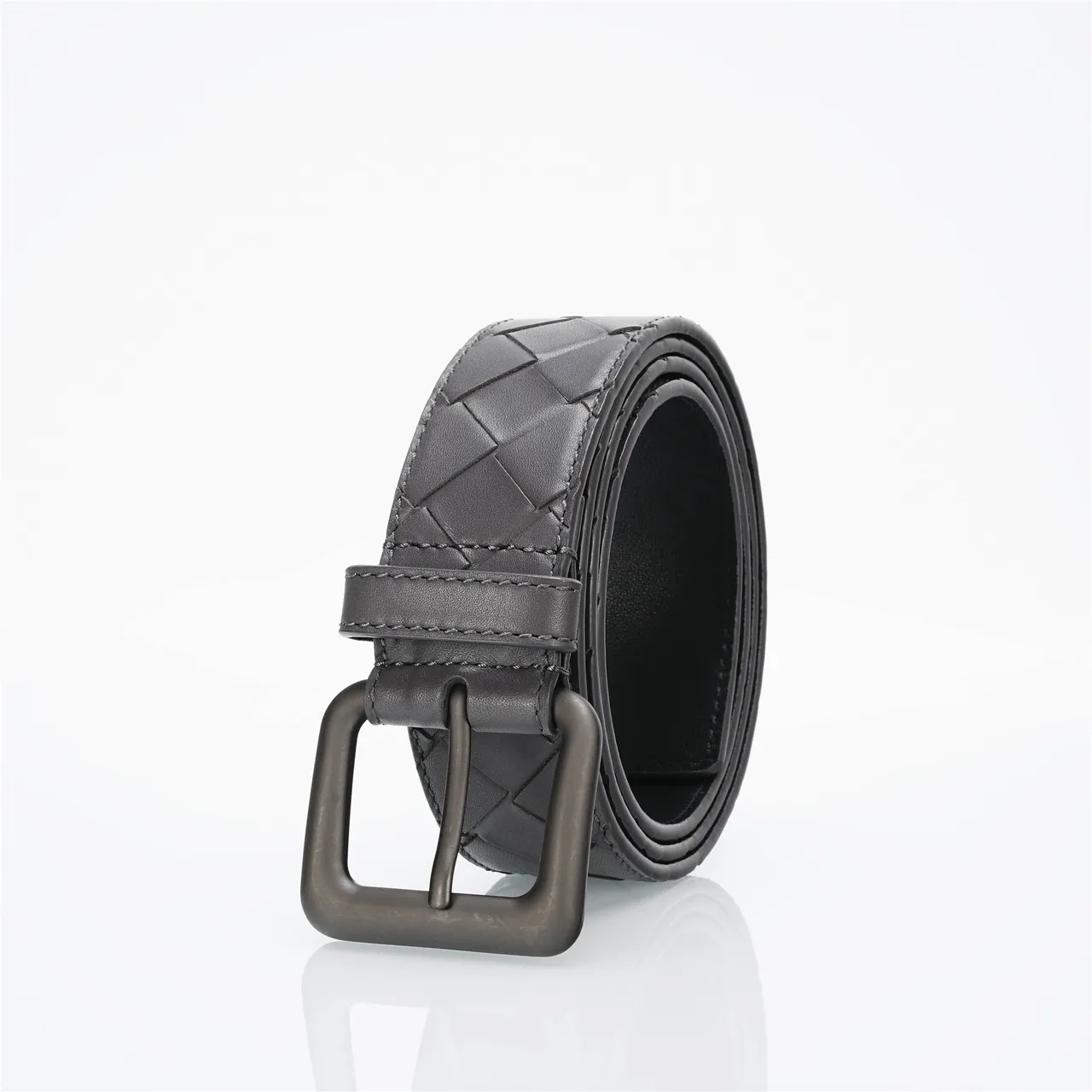 Bottega Veneta Cassette Intrecciato Ceinture en cuir gris 7