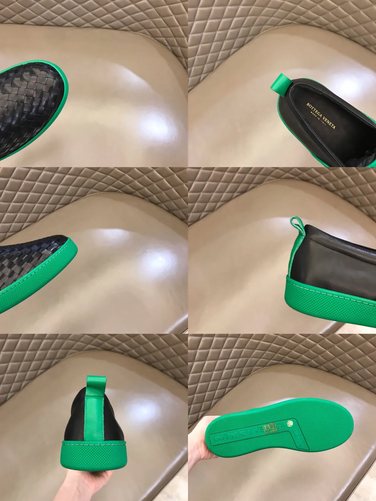 Bottega Veneta Cassette Loafer mocassim de couro trançado preto e verde 2