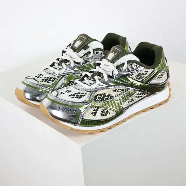 Bottega Veneta Cassette Sneaker Olive Green Silver Mesh Lifestyle Sneakers 2