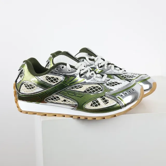 Bottega Veneta Cassette Sneaker Olive Green Silver Mesh Lifestyle Sneakers 3