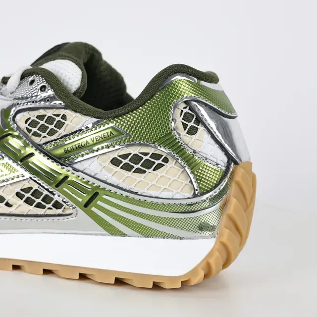 Bottega Veneta Cassette Sneaker Olive Green Silver Mesh Lifestyle Sneakers 4