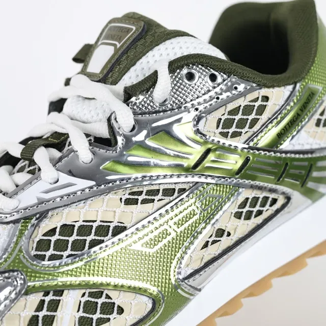 Bottega Veneta Cassette Sneaker Olive Green Silver Mesh Lifestyle Sneakers 6