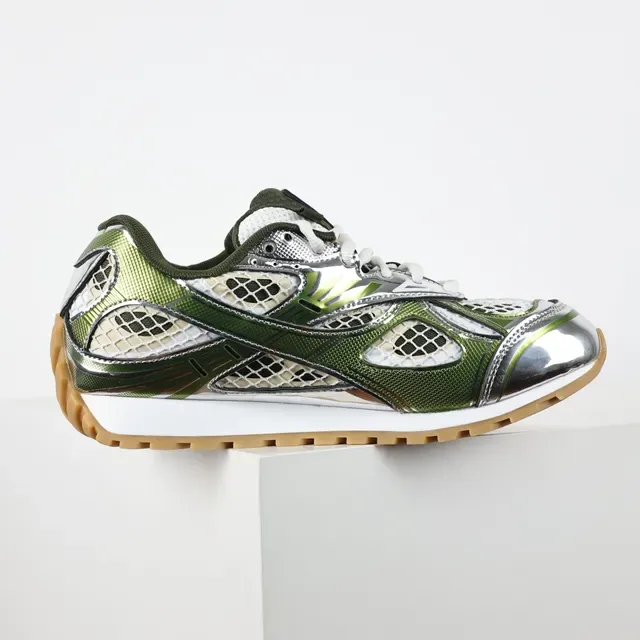 Bottega Veneta Cassette Sneaker Olive Green Silver Mesh Lifestyle Sneakers 7