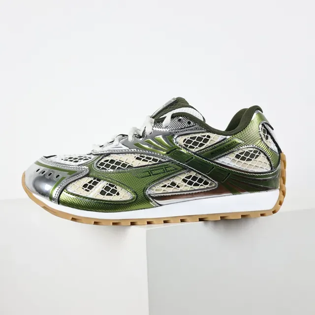 Bottega Veneta Cassette Sneaker Olive Green Silver Mesh Lifestyle Sneakers 9