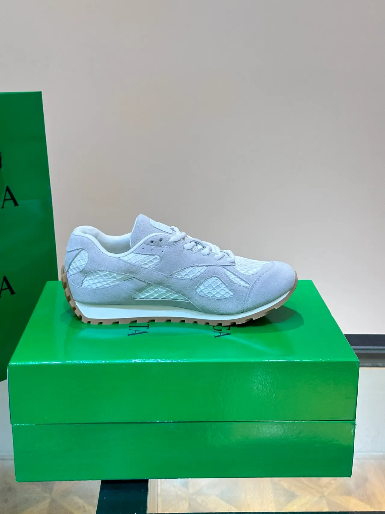 Bottega Veneta Gray White Suede Upper Intrecciato Quilted Panels Lifestyle Sneakers 4