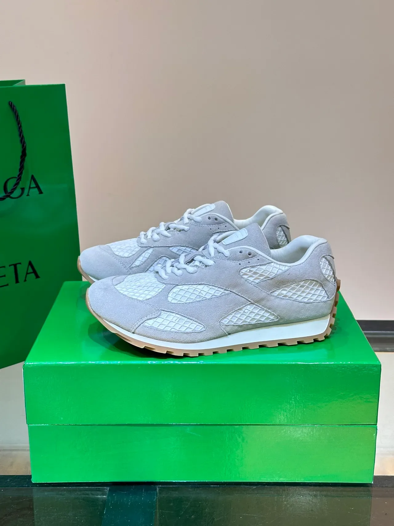 Bottega Veneta Gray White Suede Upper Intrecciato Quilted Panels Lifestyle Sneakers 5