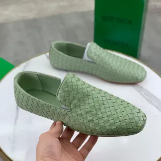 Bottega Veneta Green Beige Woven Intrecciato Leather Slip-On Loafer