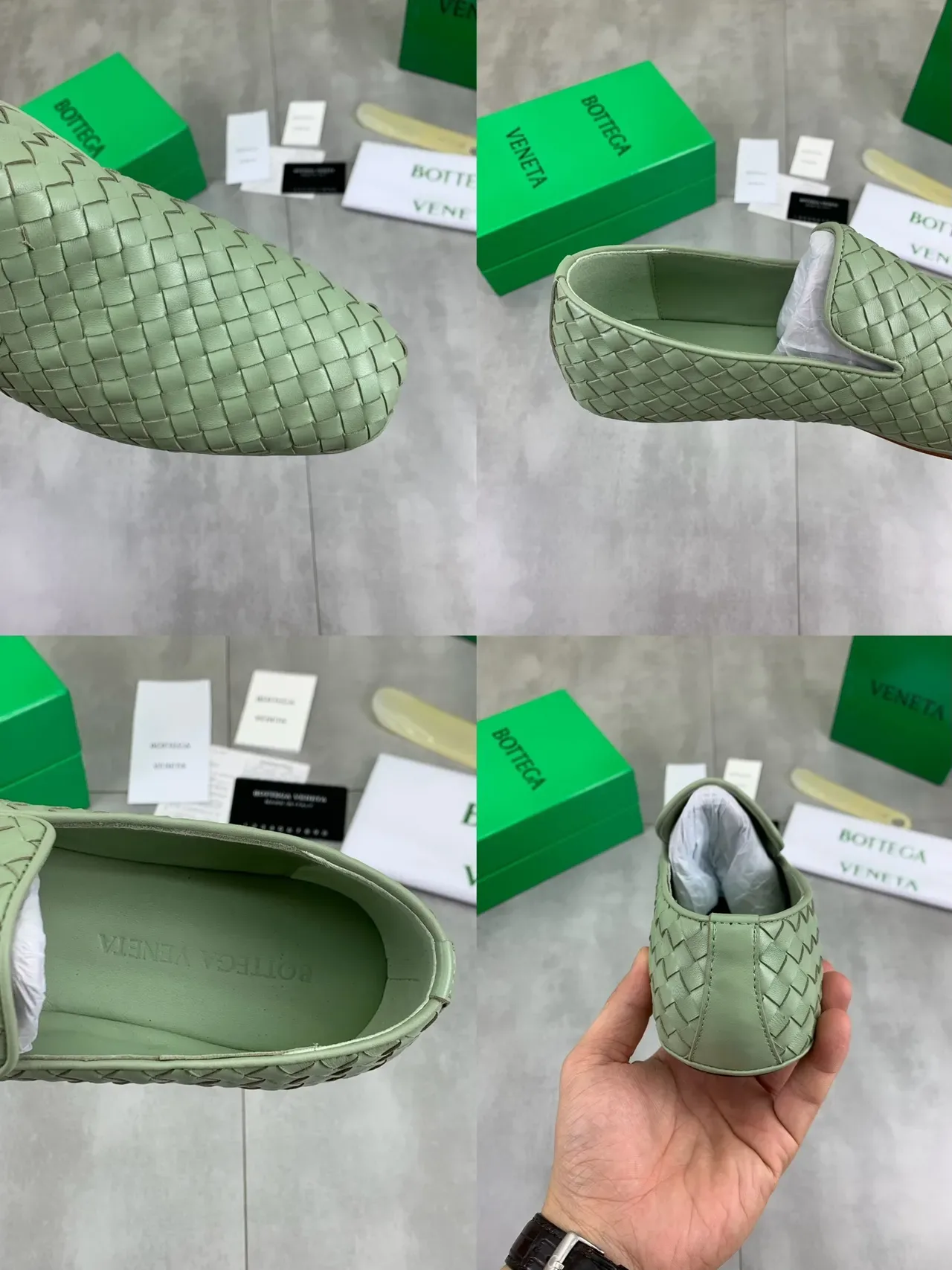Bottega Veneta Green Beige Woven Intrecciato Leather Slip-On Loafer 3