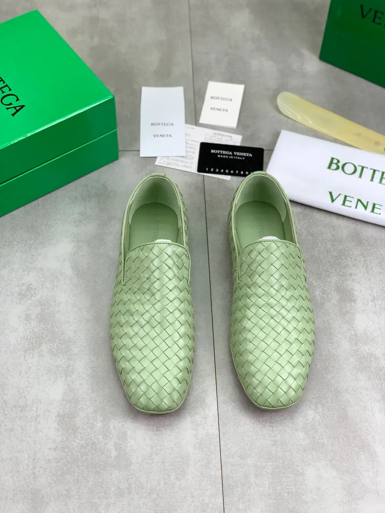 Bottega Veneta Green Beige Woven Intrecciato Leather Slip-On Loafer 5