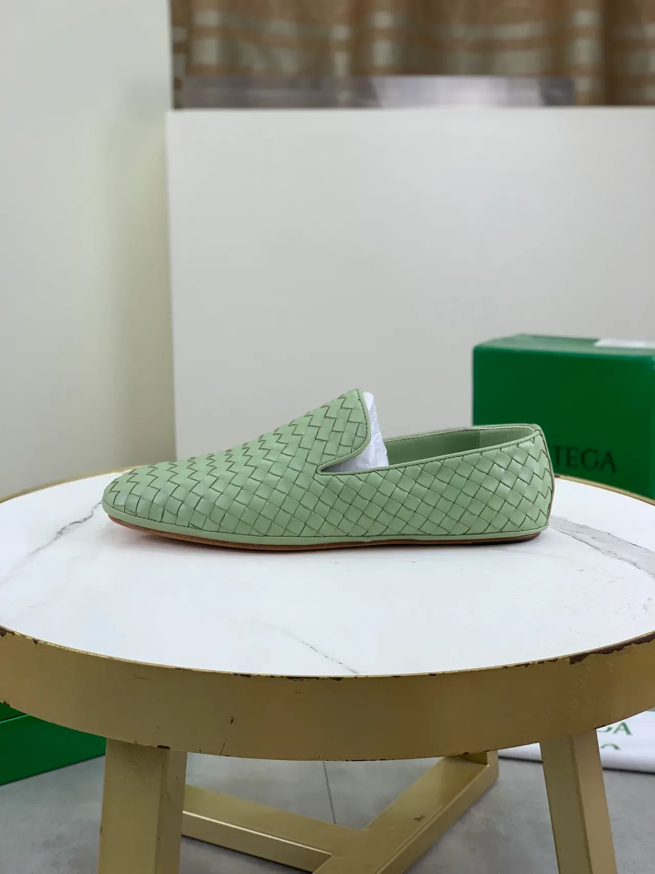 Bottega Veneta Green Beige Woven Intrecciato Leather Slip-On Loafer 6