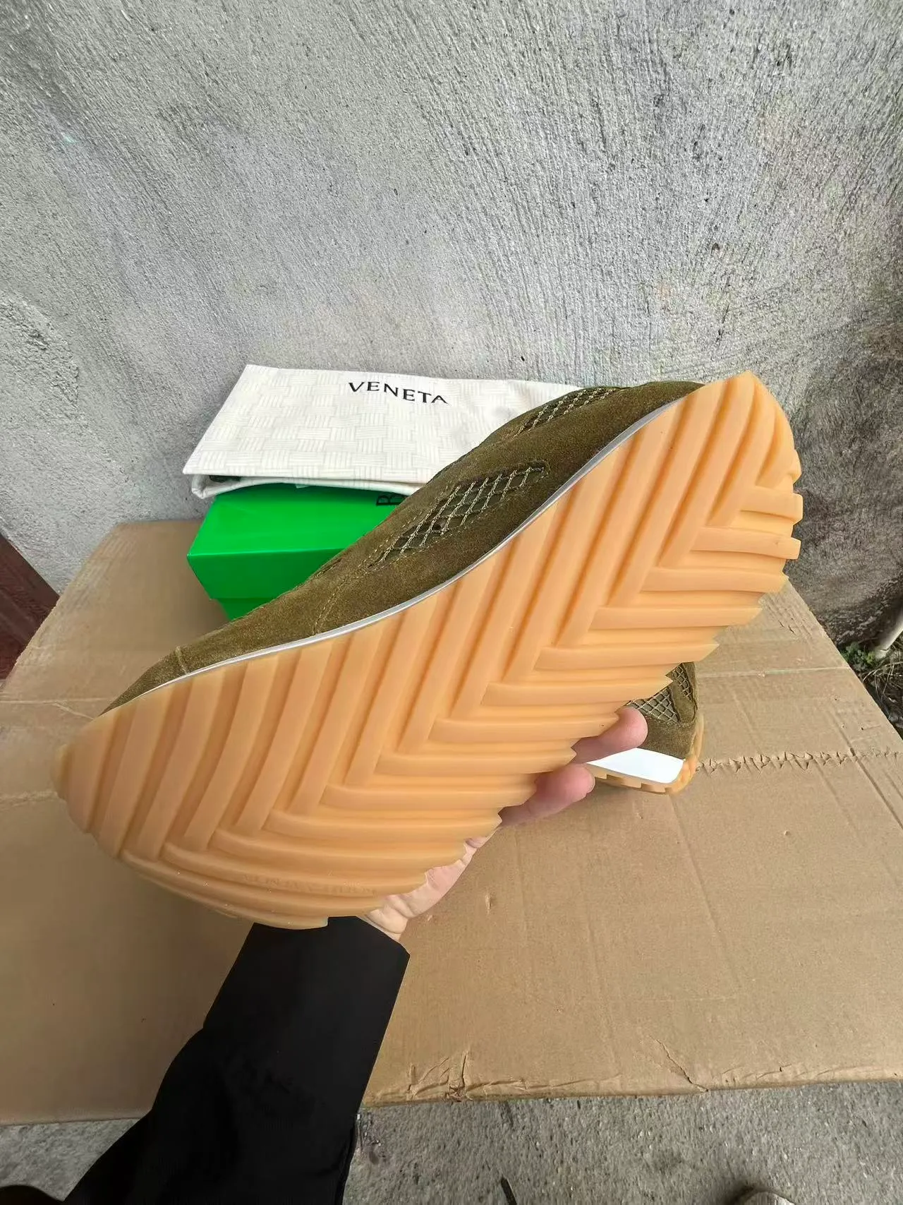 Bottega Veneta Olive Green Suede Mesh Overlay Lifestyle Sneakers 6