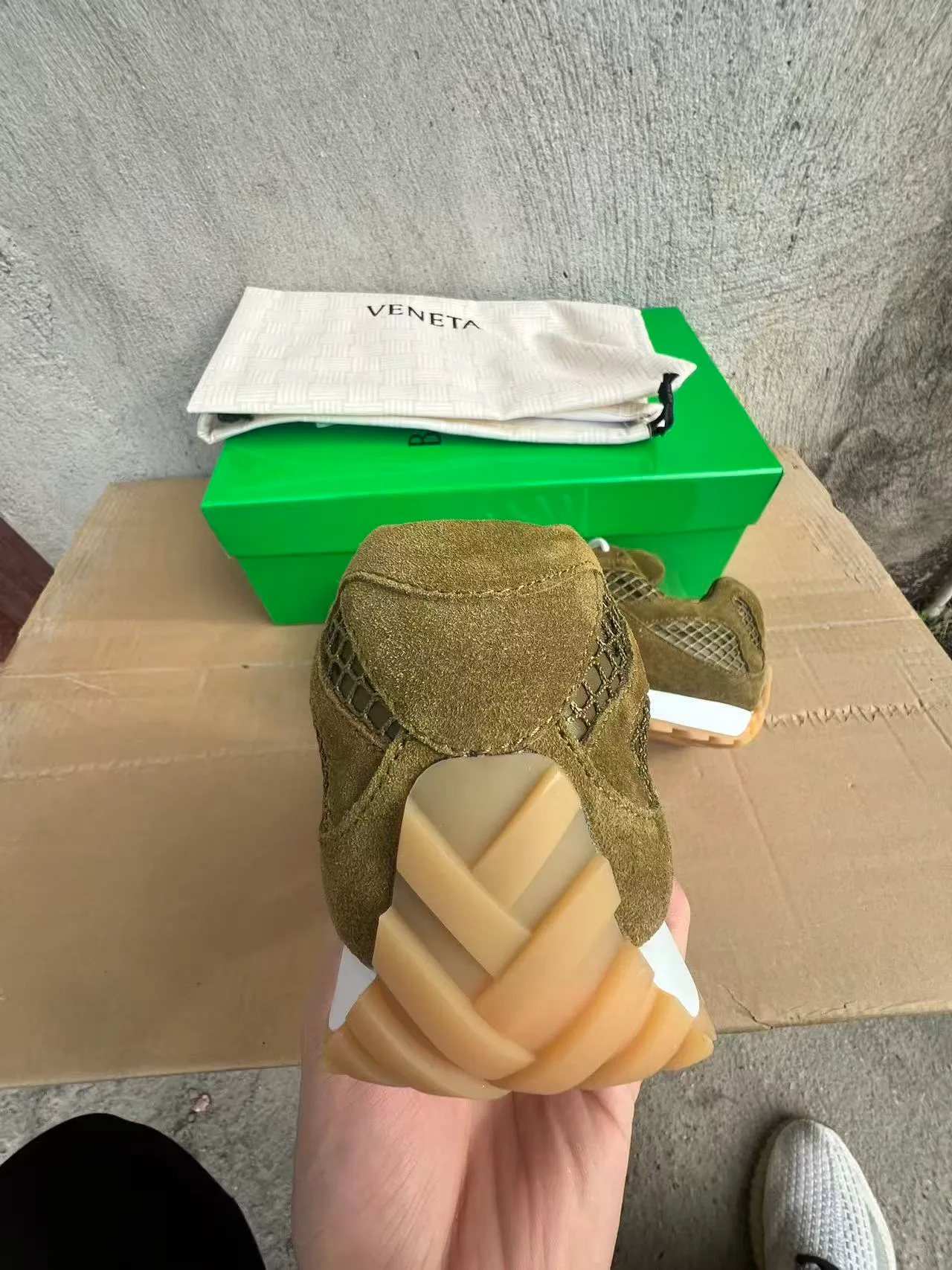 Bottega Veneta Olive Green Suede Mesh Overlay Lifestyle Sneakers 8