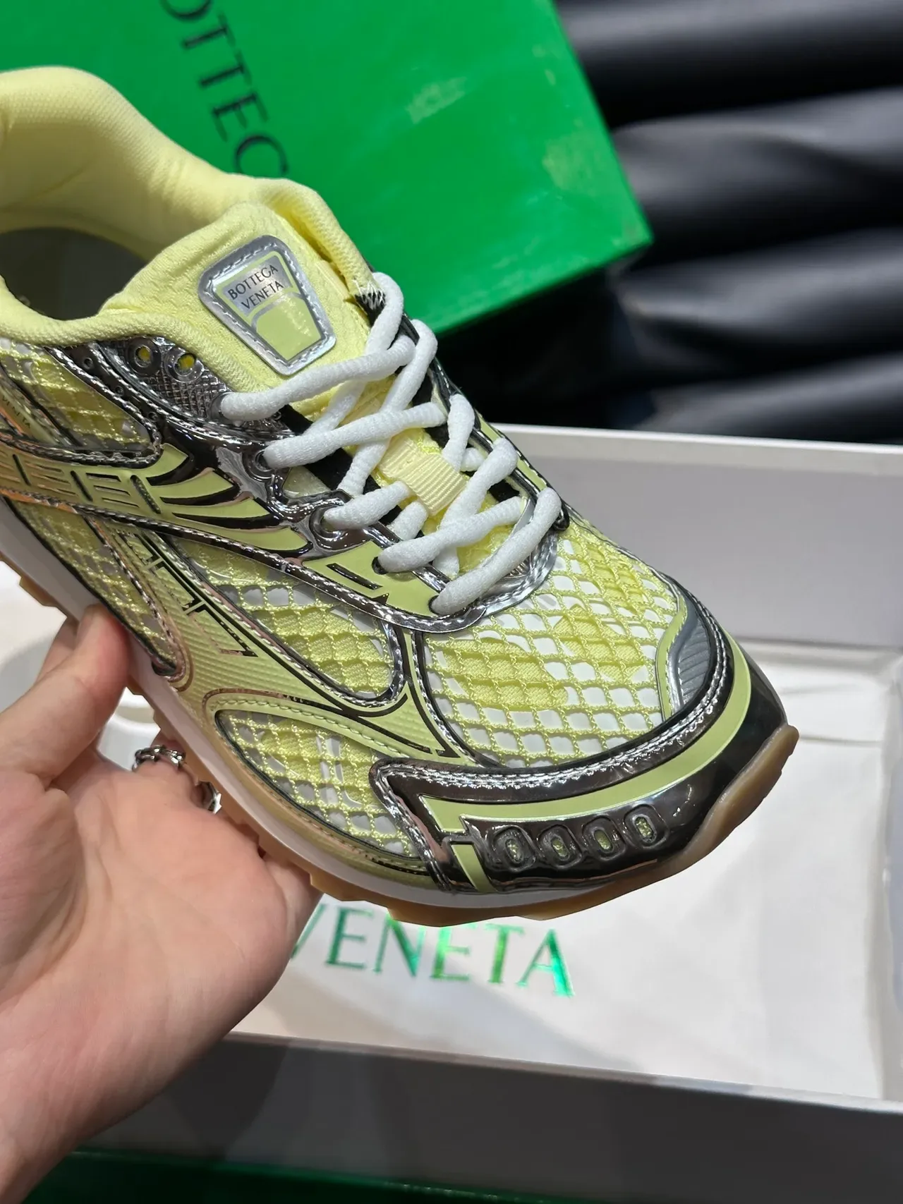 Bottega Veneta Yellow Silver Mesh Upper Metallic Overlays Lifestyle Sneakers 3