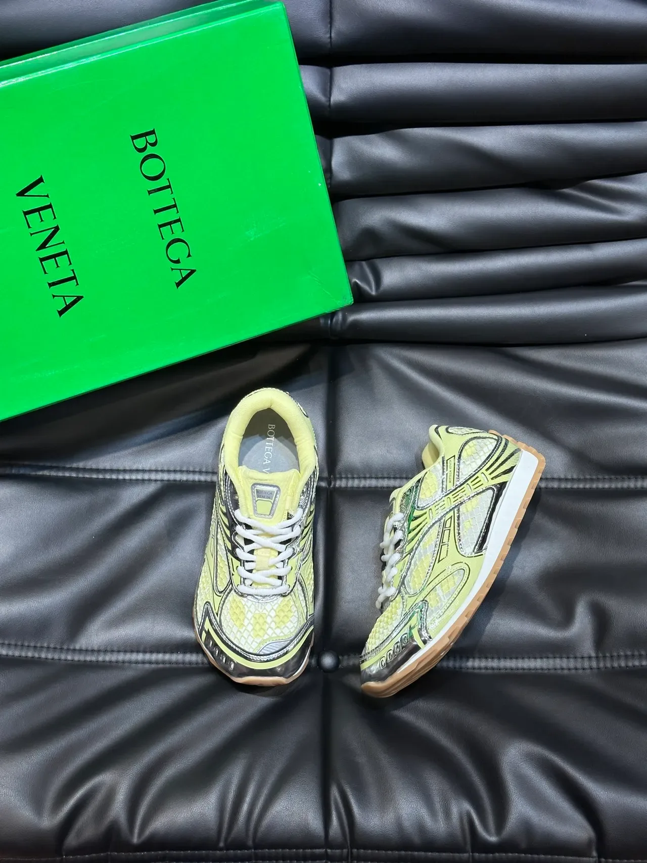 Bottega Veneta Yellow Silver Mesh Upper Metallic Overlays Lifestyle Sneakers 5
