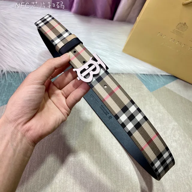 Burberry Beige Black Reversible Woven Vintage Check Pattern Canvas Belt 3
