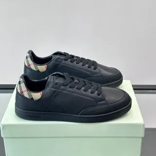 Burberry Black Beige Leather Upper House Check Heel Tab Lifestyle Sneakers