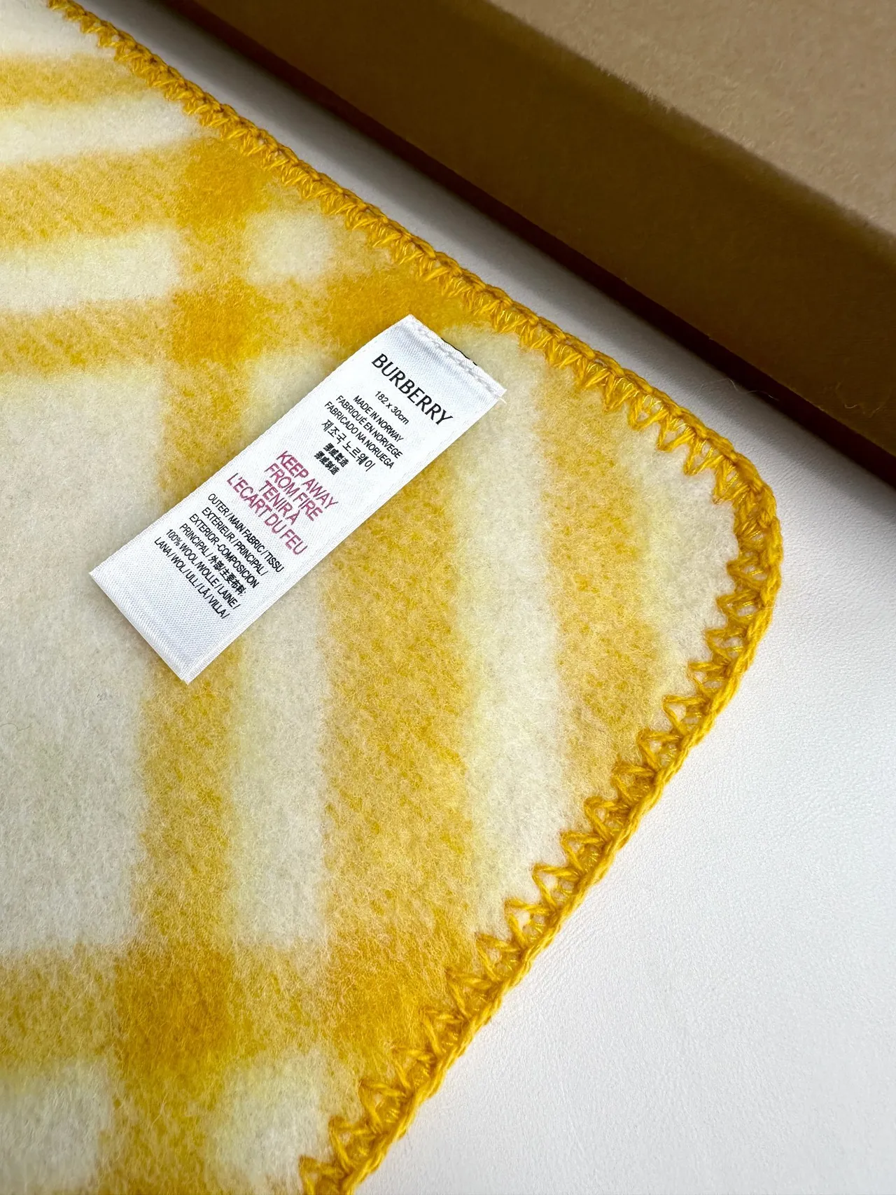 Burberry Check Pattern Yellow Cashmere Scarf 2