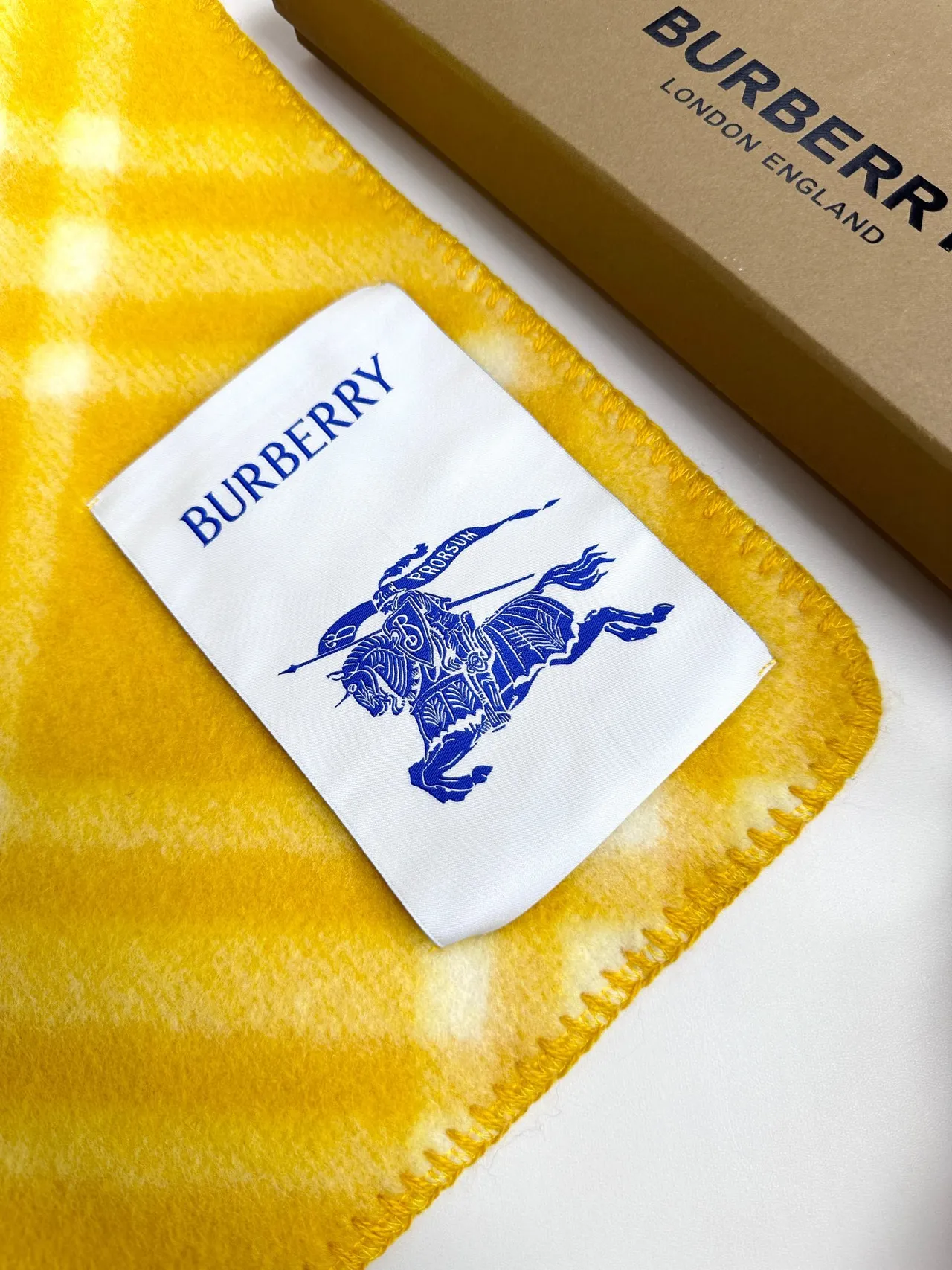 Burberry Check Pattern Yellow Cashmere Scarf 3