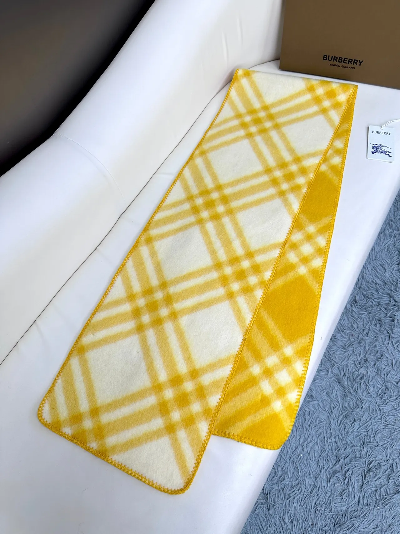 Burberry Check Pattern Yellow Cashmere Scarf 4