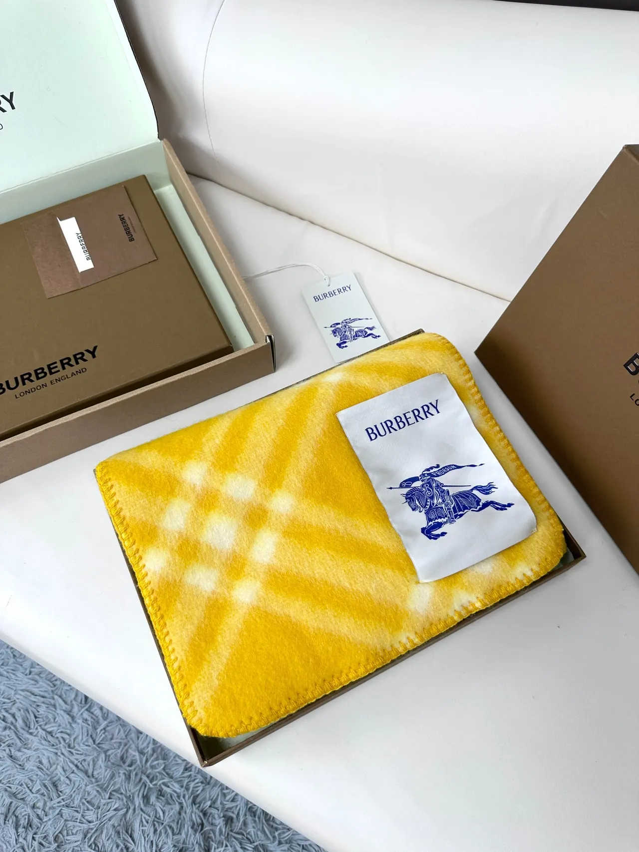 Burberry Check Pattern Yellow Cashmere Scarf 6