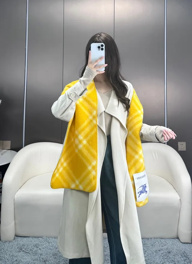 Burberry Check Pattern Yellow Cashmere Scarf 8