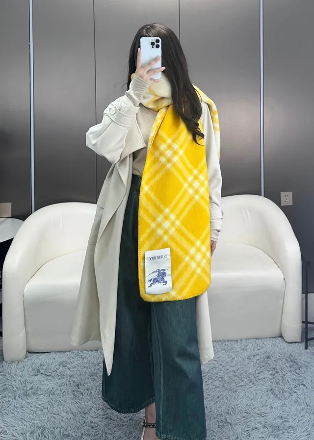 Burberry Check Pattern Yellow Cashmere Scarf 9