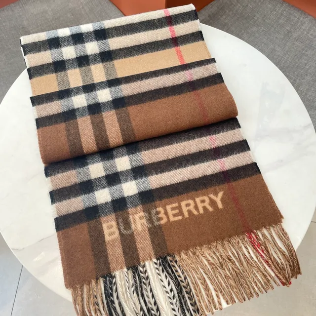 Burberry Classic Check وشاح بني بيج أسود أبيض الكشمير 7